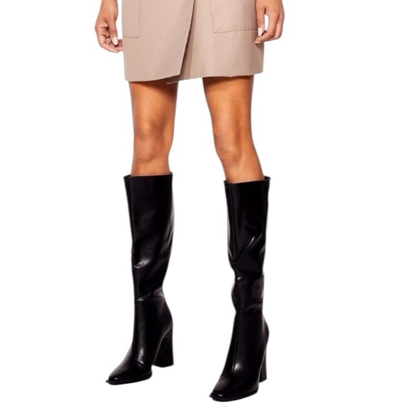 Mixx Shuz Shoes - Dolls Kill Mixx Shuz Black Size 8 Perla Knee High Boots Triangle Heel Whimsigoth